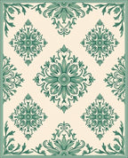 Green Floral Damask Pattern Rug