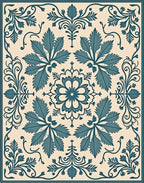 Teal Floral Motif Classic Design Rug