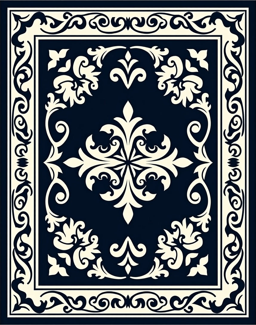 Ornate Floral Cream Navy Rug