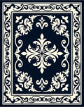 Ornate Floral Cream Navy Rug