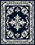 Ornate Floral Cream Navy Rug