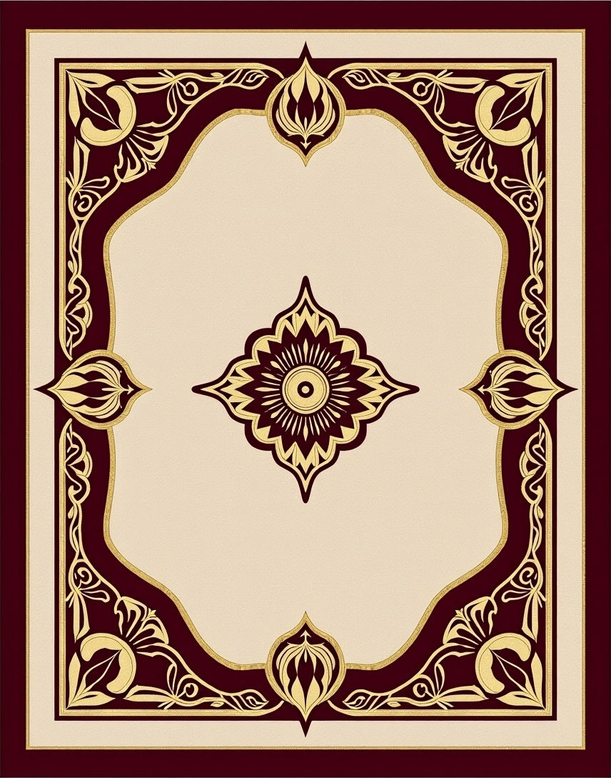 Regal Gold and Burgundy Floral Patterned Rug