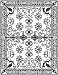 Elaborate Black White Floral Scroll Design Rug