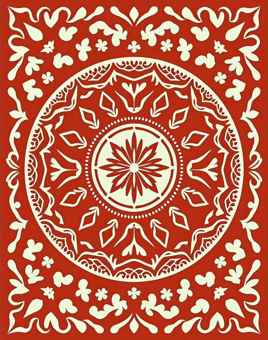 Crimson Floral Mandala Pattern Rug