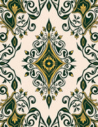 Elegant Green Gold Floral Damask Rug