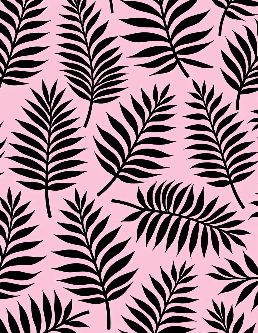 Black Palm Fronds Pink Tropical Rug
