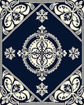 Classic Floral Medallion Dark Blue Cream Rug