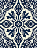 Deep Blue And Cream Intricate Floral Pattern Rug