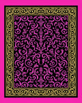 Vibrant Pink Gold Scrollwork Design Rug