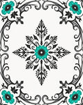Vibrant Teal Floral Scrollwork Design Rug