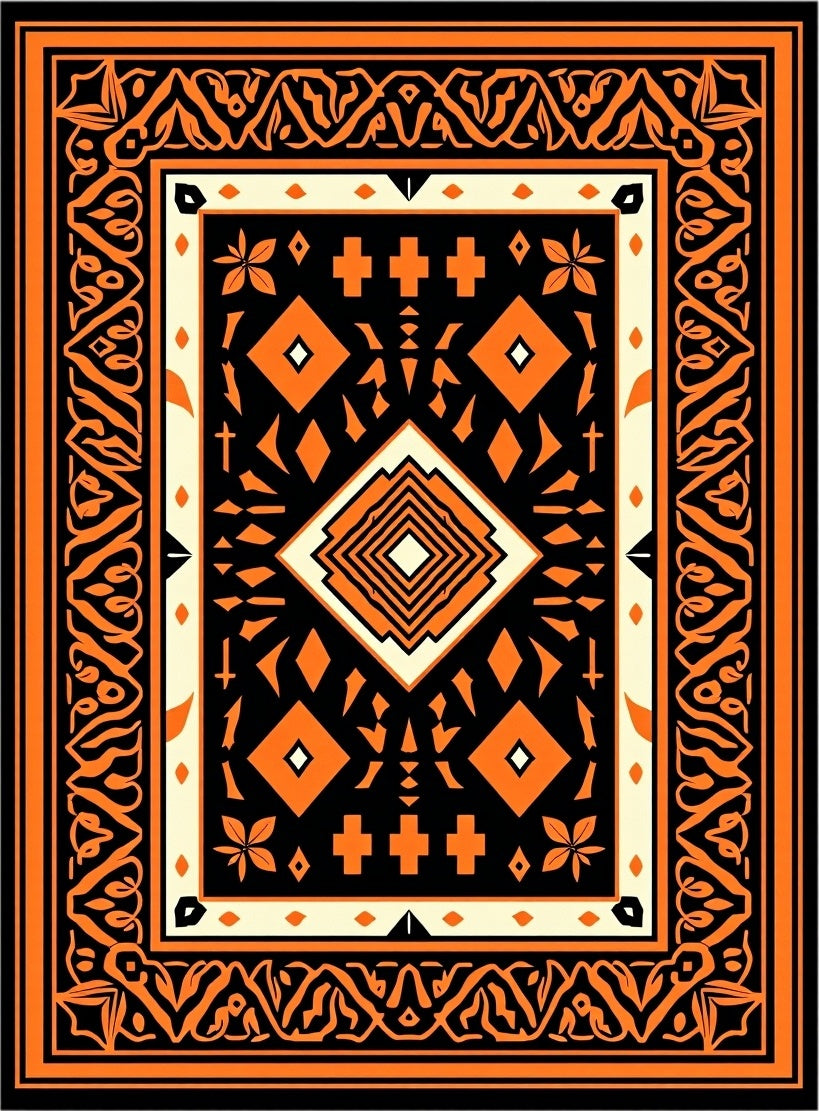 Bold Orange Geometric Tribal Pattern Rug