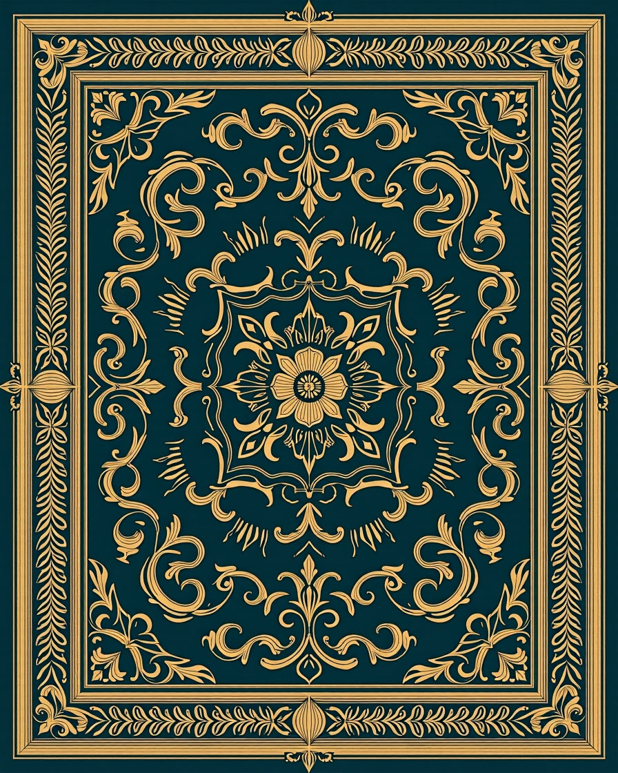 Ornate Golden Swirl Floral Medallion Rug