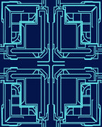 Abstract Circuit Board Geometric Pattern Rug