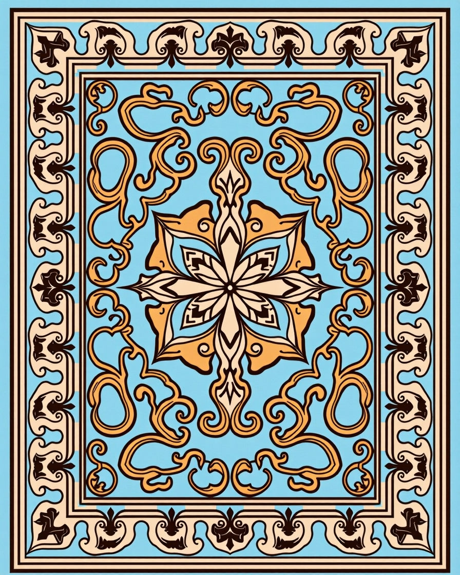 Orange Golden Floral Ornament Rug