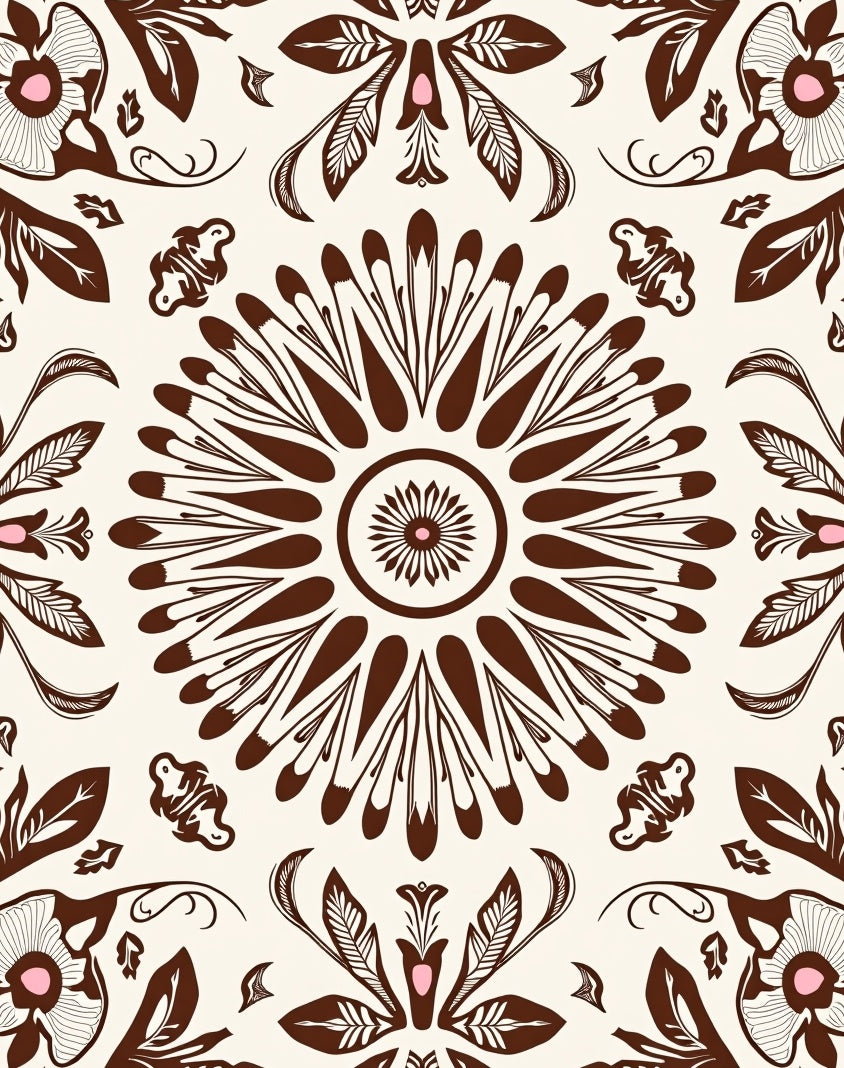 Rich Brown Floral Mandala Pattern Rug