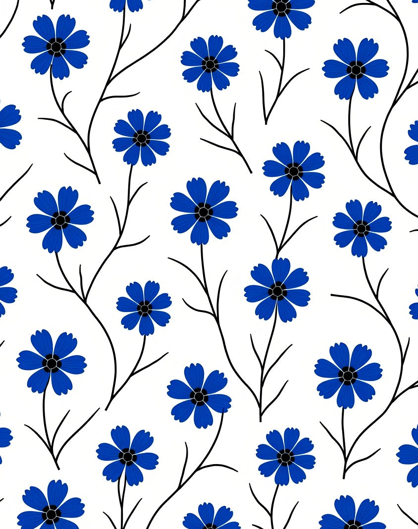 Delicate Blue Floral Stem Pattern Rug