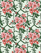 Vintage Pink Rose Vine Pattern Rug
