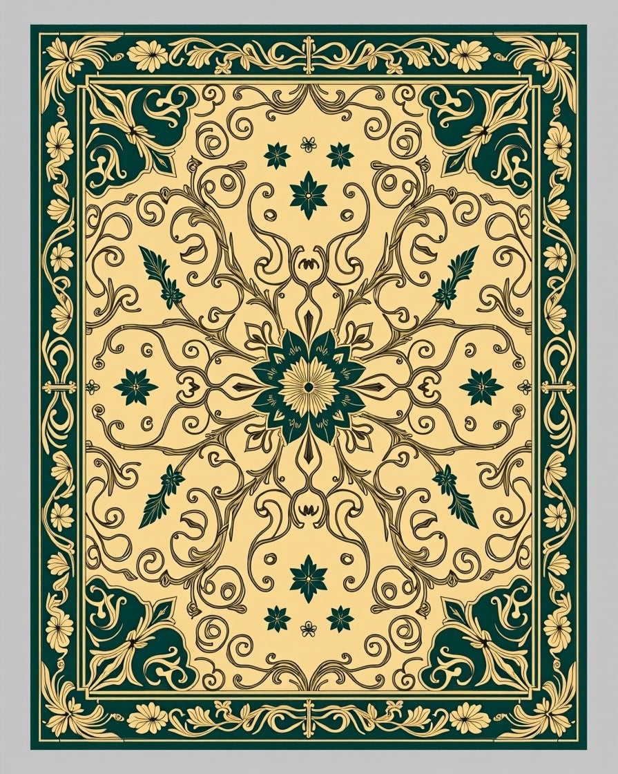 Elegant Floral Vine and Swirl Design Rug