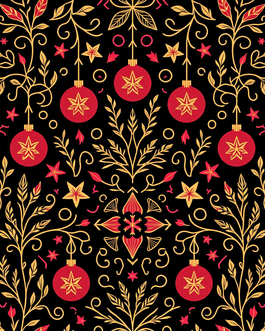 Red and Gold Ornament Floral Vines Rug