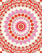 Vibrant Red Pink Floral Mandala Design Rug