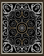 Elegant Black White Gold Scroll Pattern Rug