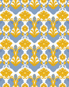 Yellow Floral Blue Crest Pattern Rug