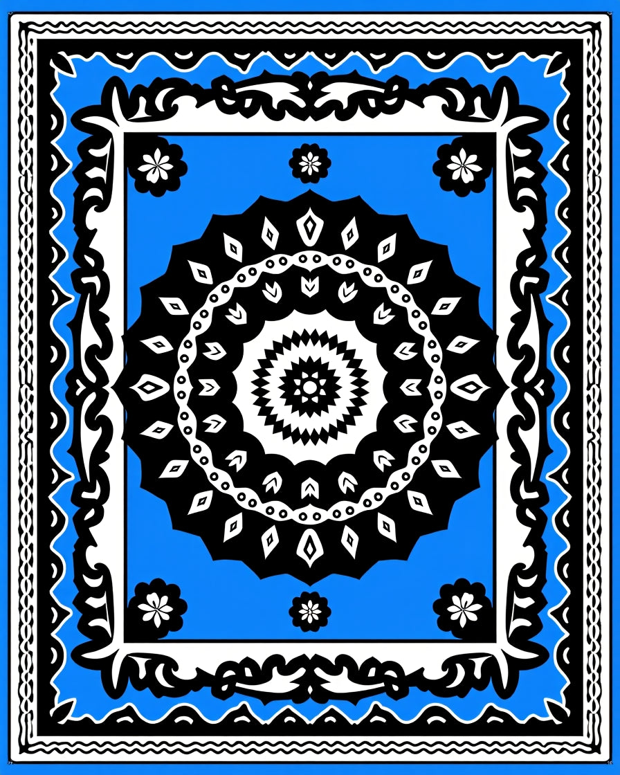 Bold Black White Floral Mandala Rug