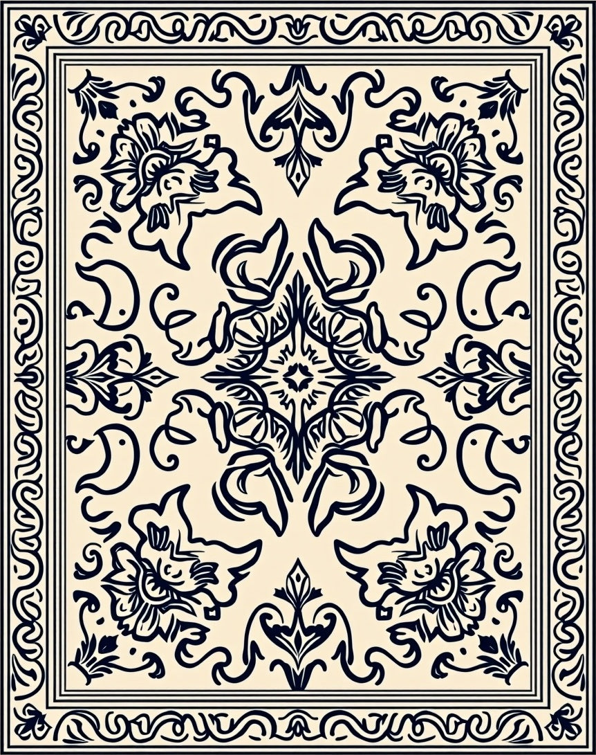 Classic Floral Scroll Border Pattern Rug
