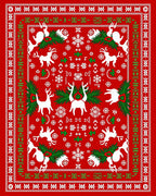 White Reindeer And Snowflakes Red Rug