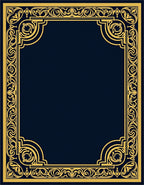 Ornate Blue Gold Decorative Frame Rug