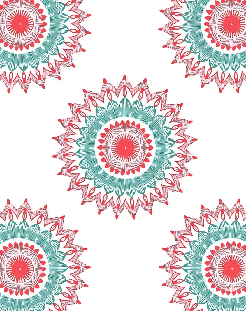 Coral Teal Mandala Patterned Design Rug