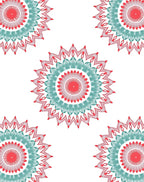 Coral Teal Mandala Patterned Design Rug