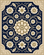 Classic Floral Medallion Navy Cream Rug