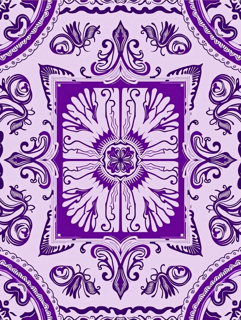Royal Purple Floral Scroll Pattern Rug