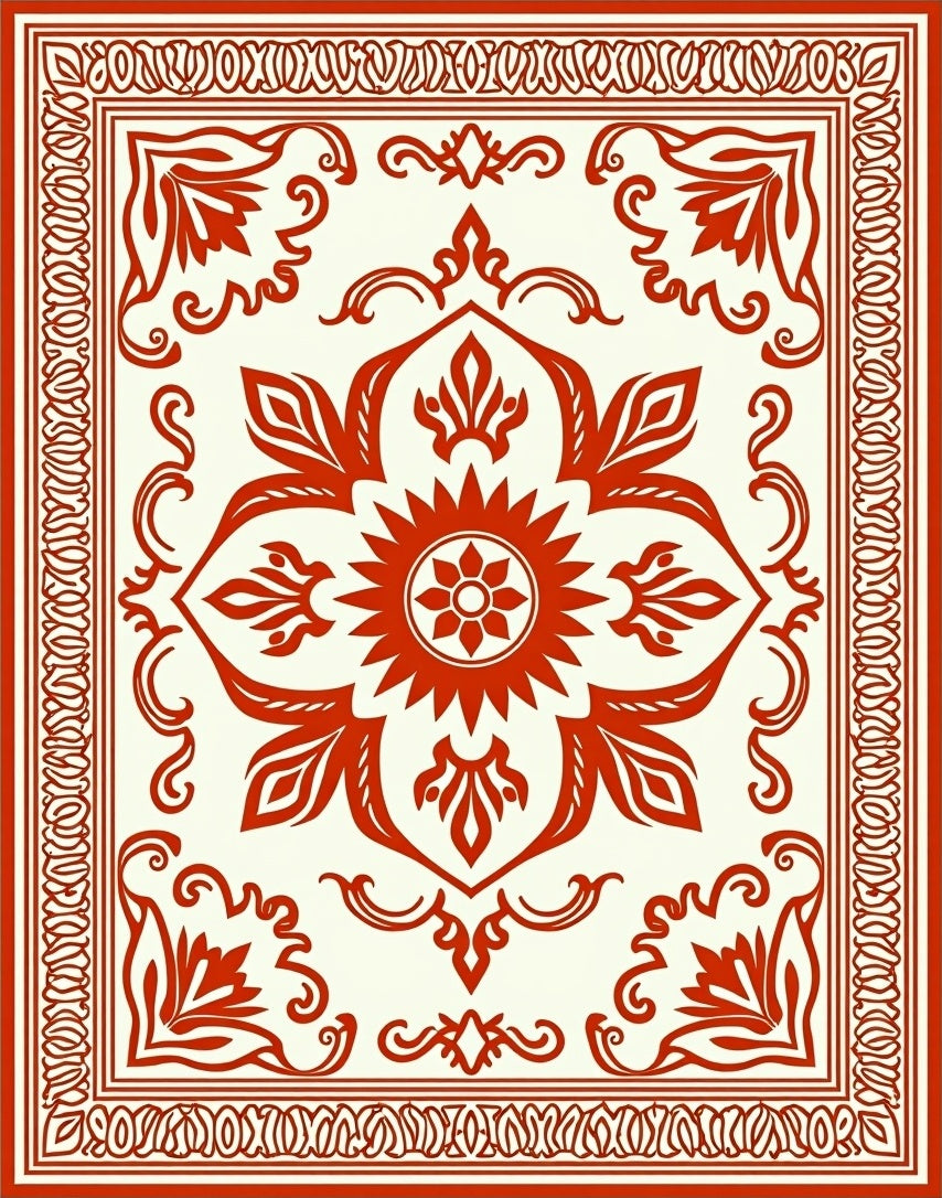 Classic Red Floral Medallion Border Rug