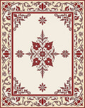 Elegant Red Cream Floral Border Rug