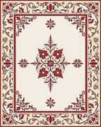 Elegant Red Cream Floral Border Rug