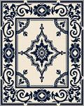Classic Navy Floral Medallion Patterned Rug