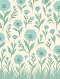Pastel Blue Daisy Pattern Rug