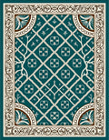Teal White Geometric Floral Border Rug