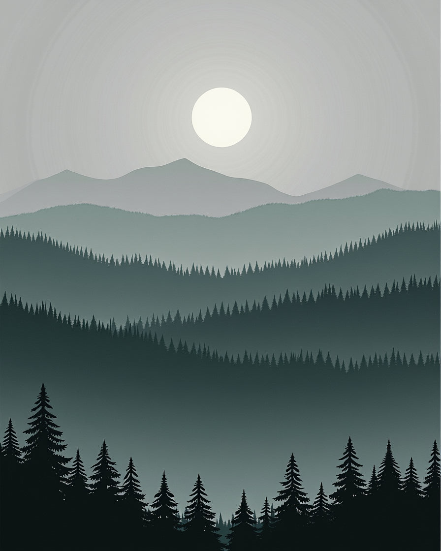 Misty Forest Mountain Landscape Rug