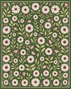 Charming Floral Bird Meadow Pattern Rug