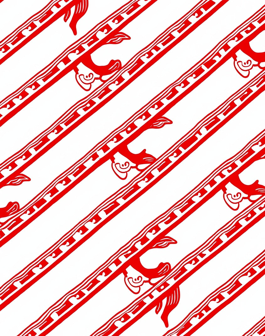 Bold Red Graphic Dragon Stripe Rug