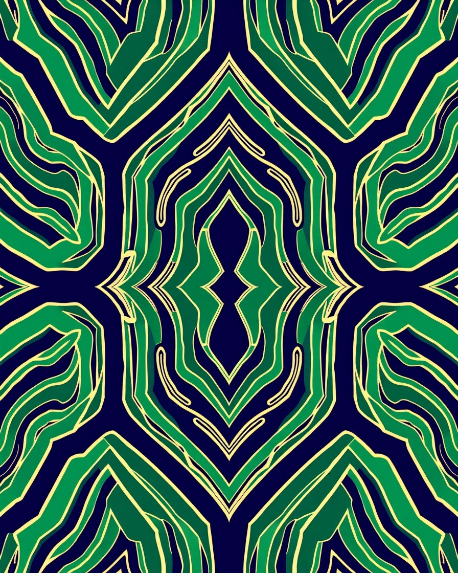 Symmetrical Green And Navy Abstract Design Rug