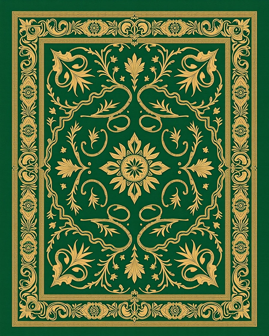 Green Gold Royal Floral Scrollwork Rug