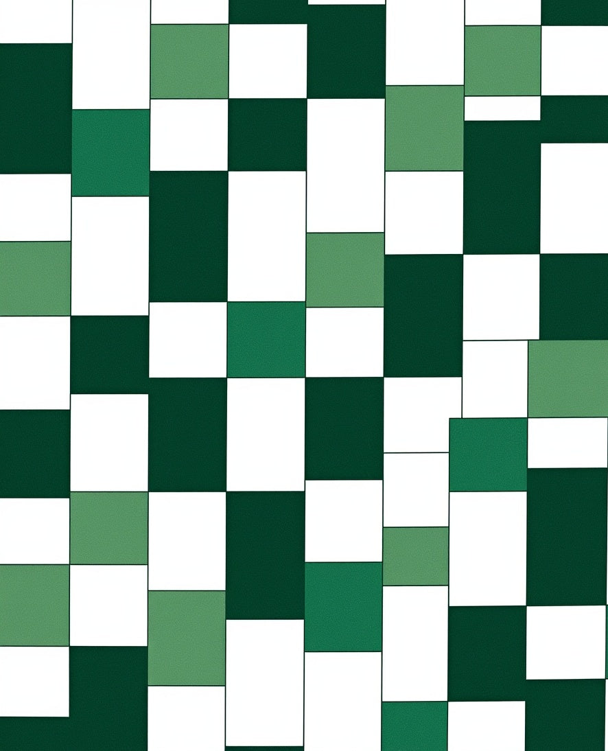 Modern Green Square Geometric Design Rug