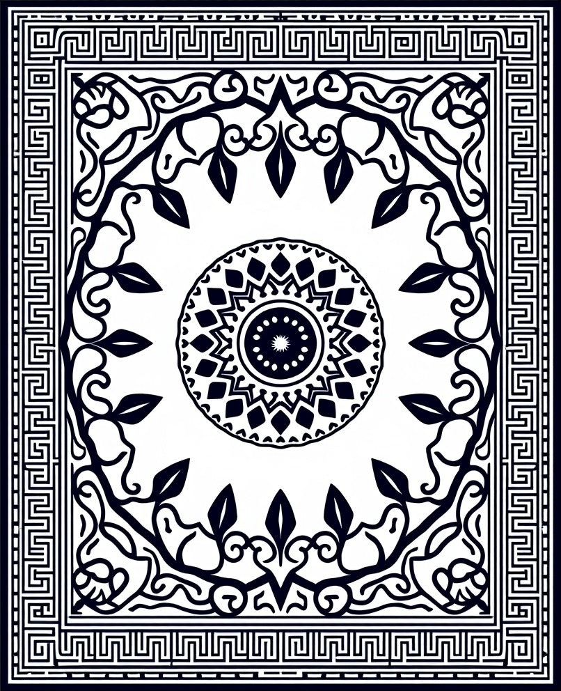 Black White Intricate Mandala Pattern Rug