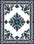 Ornate Teal and Black Floral Pattern Rug