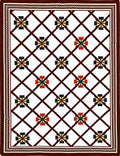 Geometric Lattice Red Blue Ochre Rug