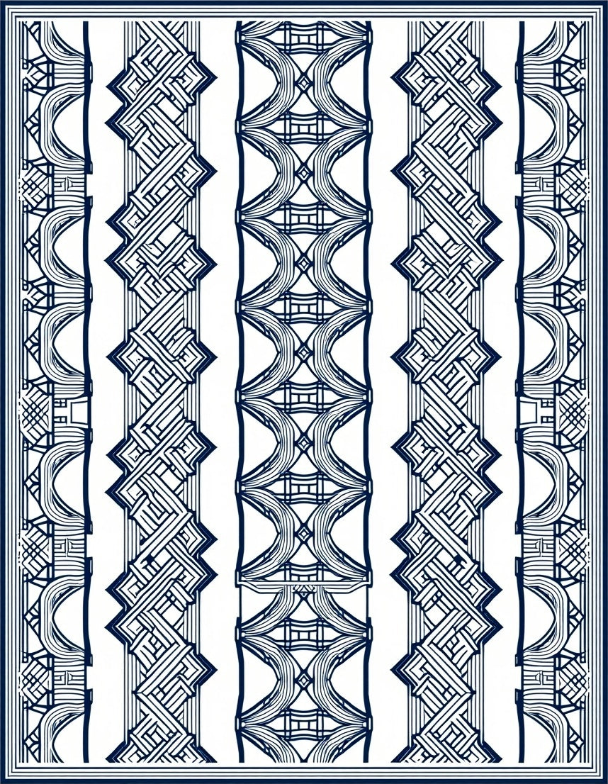 Dark Blue White Vertical Geometric Pattern Rug